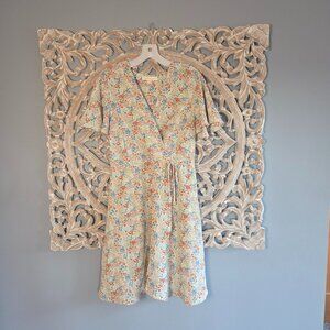 Monteau LA Floral Short Sleeve faux wrap Dress Women's size Large